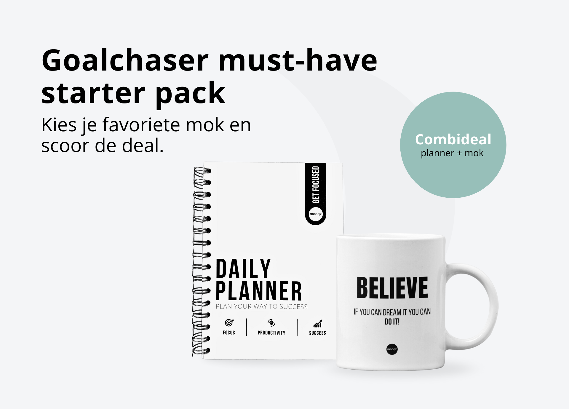 Mooqz kortingsactie met combideal – Inclusief planner en mok. Ontdek motiverende cadeaus op mooqz.