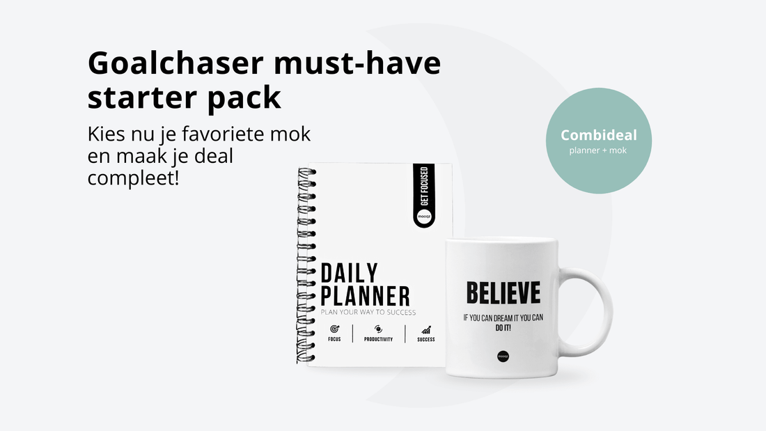 Daily planner giftbox met motivational quote mok en planner voor focus, structuur en doelen behalen