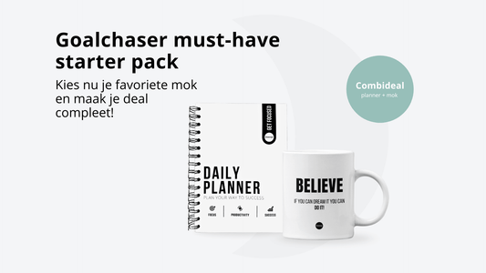 Daily planner giftbox met motivational quote mok en planner voor focus, structuur en doelen behalen
