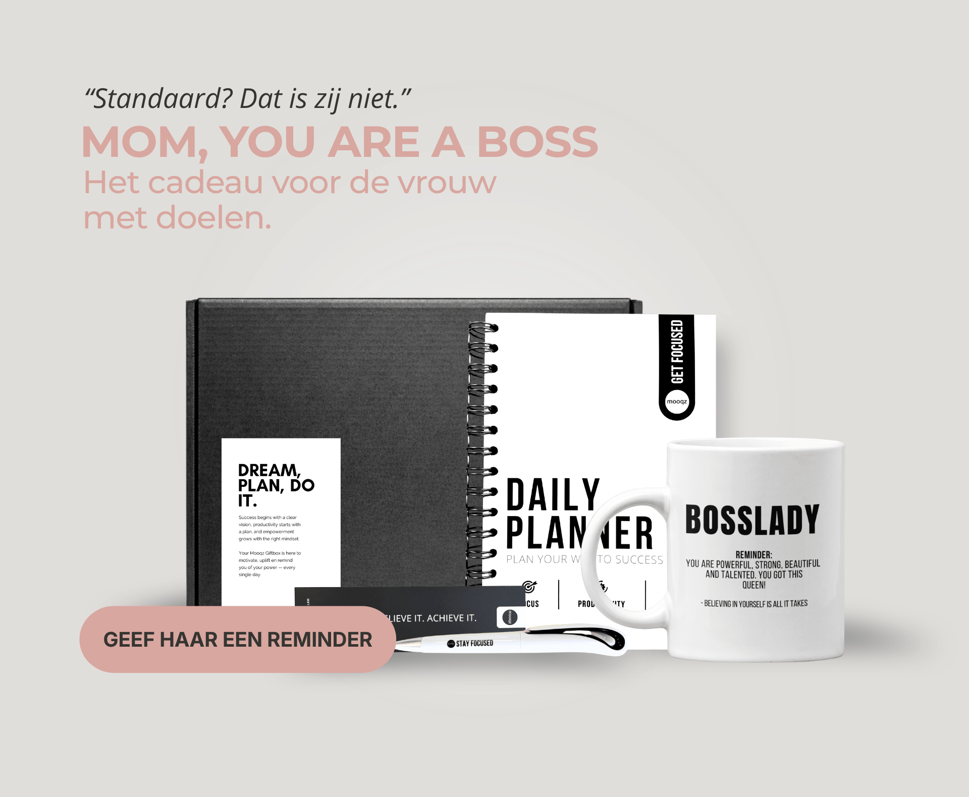 Motiverend cadeau voor moeder met planner en Bosslady mok van Mooqz