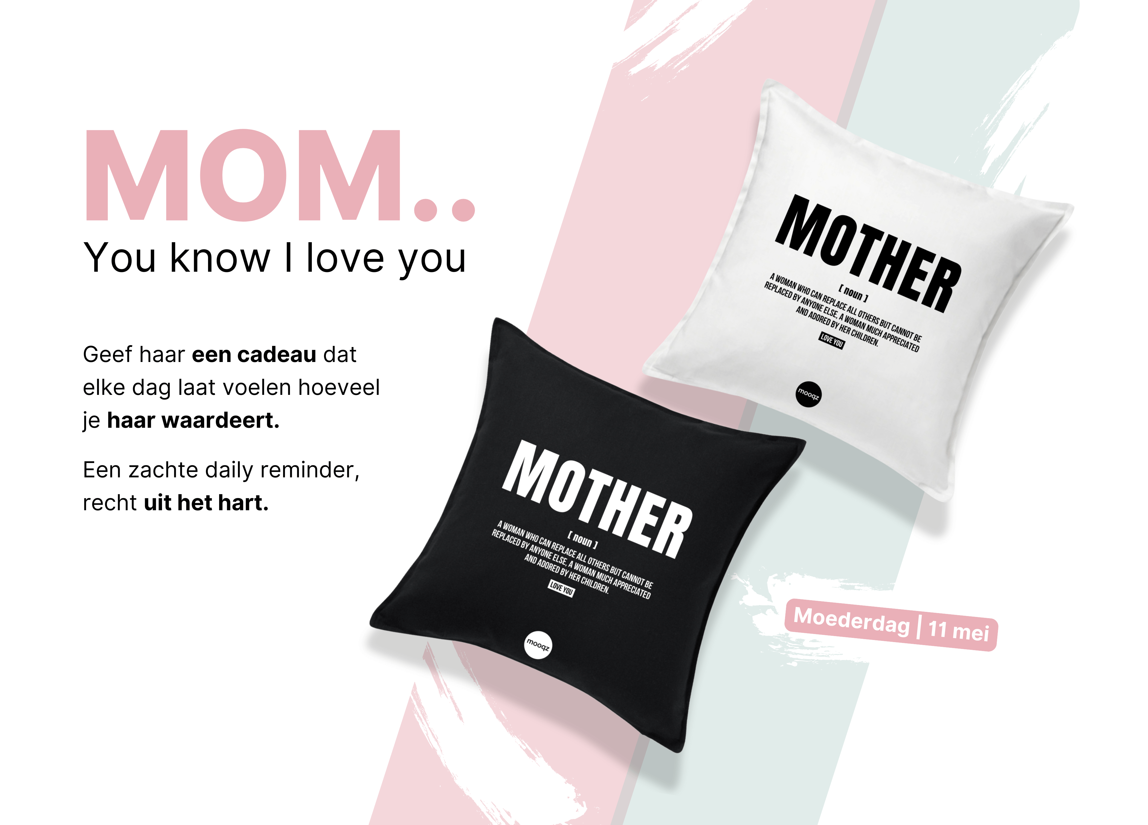 unieke luxe moederdag cadeau van mooqz, kussen met quote voor oma en tante