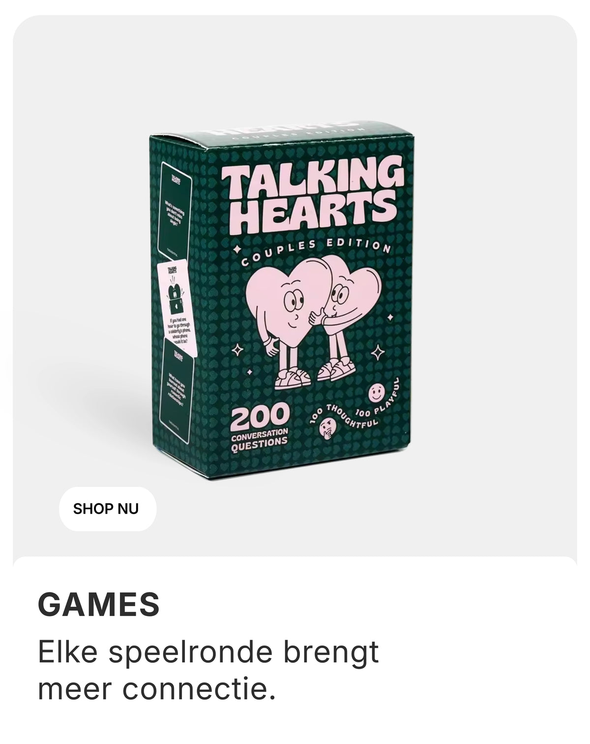 Talking Hearts Couples Edition, een kaartspel met 200 vragen voor koppels.