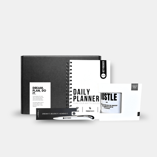 Discipline giftbox met planner, mok en motivatie items voor meer productiviteit en structuur