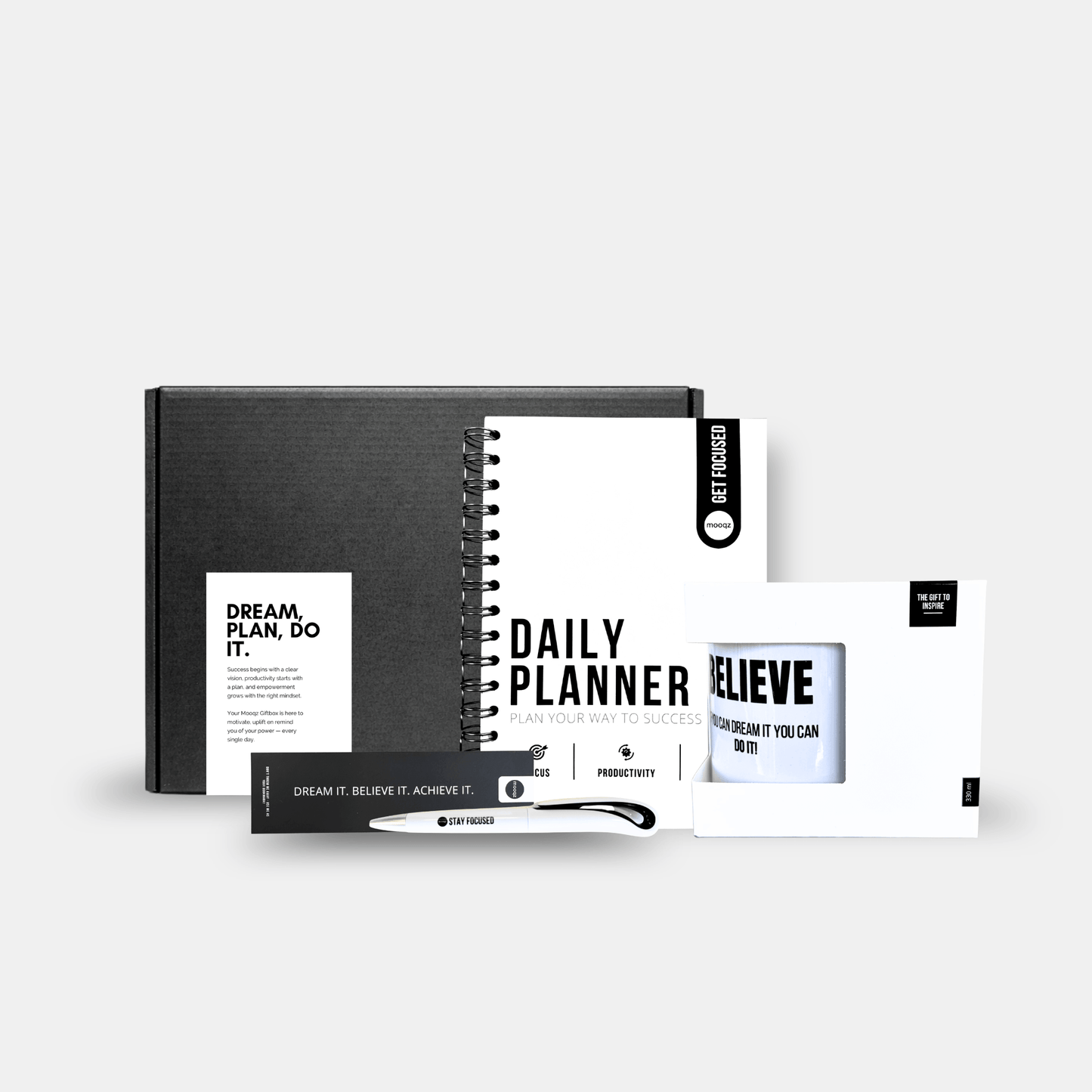 Faith over fear giftbox met planner en mok voor vertrouwen, mindset en persoonlijke groei