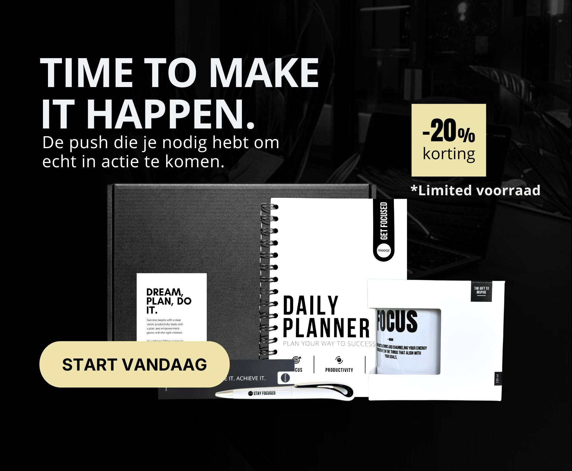 Planner giftbox van Mooqz met 20% korting voor meer focus, structuur en discipline
