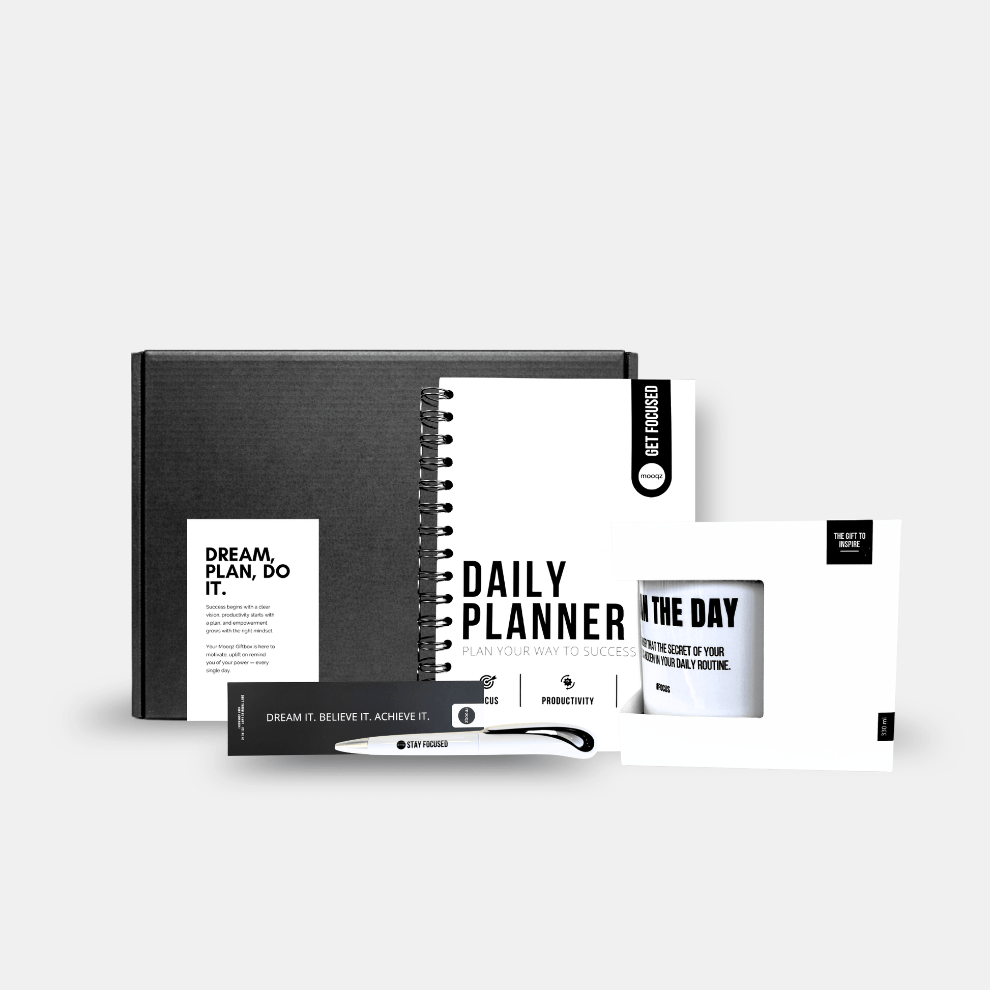 Discipline giftbox met planner, mok en motivatie items voor meer productiviteit en structuur